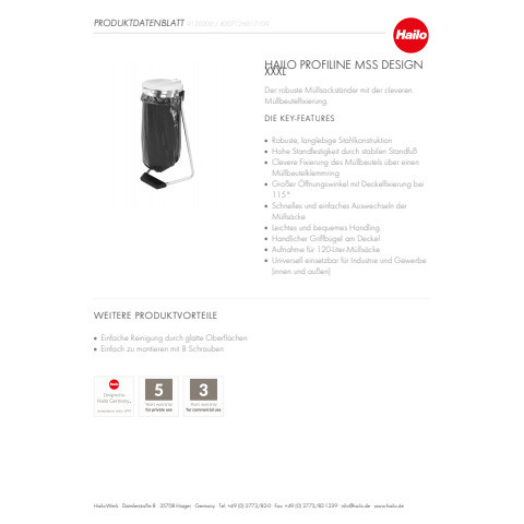 Müllsackständer 120L silber HAILO 9120300 ProfiLine MSS XXXL