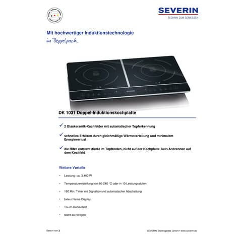Kochplatte Induktion 2-fach schwarz SEVERIN DK 1031