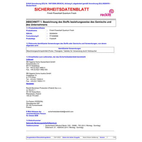 Geschirrspültabs Quantum Fresh 98 ST FINISH 3283456