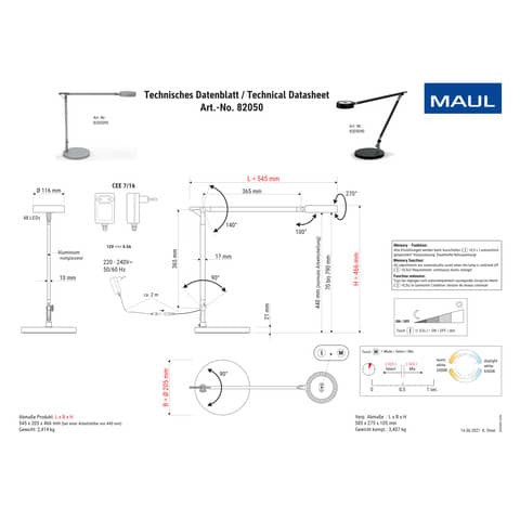 Tischleuchte grace vario schwarz MAUL 82050 90 LED dimmbar