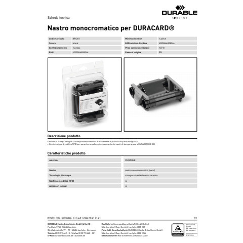 Farbband BLACK schwarz DURABLE 8912 01 DURACARD