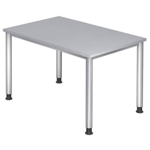 Schreibtisch 4-Fuß-Gestell rund - 120 x 68-76 x 80 cm, höhenverstellbar, Grau/Silber, mit Montageser