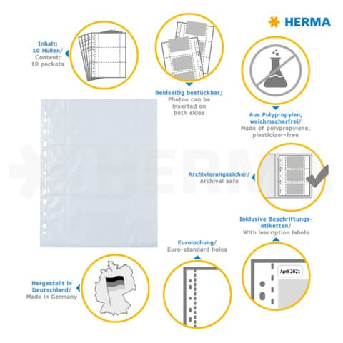 Sichthülle Fotophan 9x13 cm quer weiß HERMA 7584 10 Stück