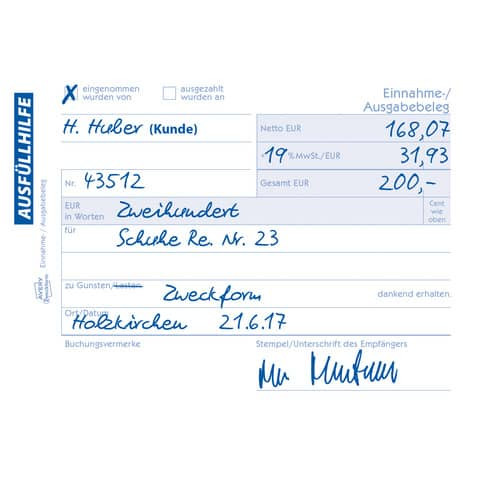 Einnahme/Ausgabebeleg A6 SD ZWECKFORM 1755 2x40Blatt