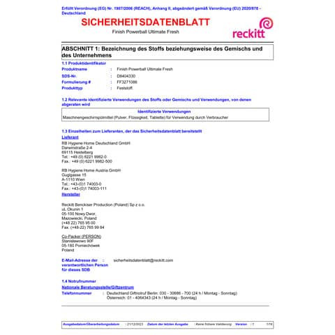 Geschirrspültabs Ultimate Fresh 92ST FINISH 3283137