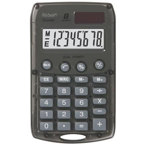 Taschenrechner grau REBELL RE-STARLETS BX Solar/Batterie