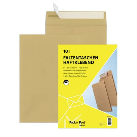 Faltentaschen Recycling - B4, ohne Fenster, 20 mm-Falte und Stehboden, 130 g/qm, braun, 10 Stück