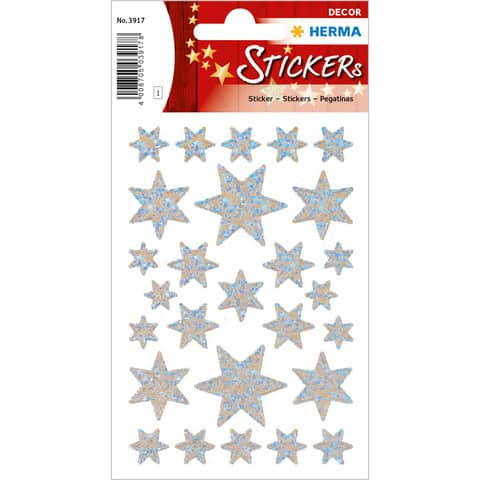 3917 Sticker DECOR Sterne 6-zackig, silber/irisierende Folie