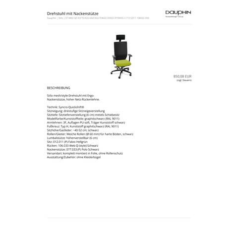 Drehstuhl StiloMash m.Kopfstütze ID grün DAUPHIN 6865QST6A 081011