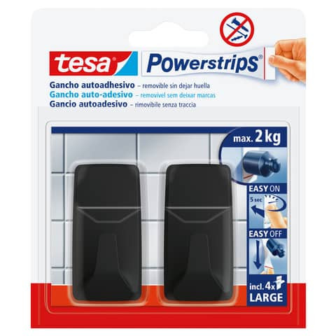 Powerstrips 2Haken L Eckig schwarz TESA 58279-00000-20 Large 2 kg
