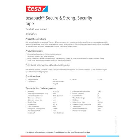 Packband tesapack® Secure & Strong - 50 mm x 50m, gelb