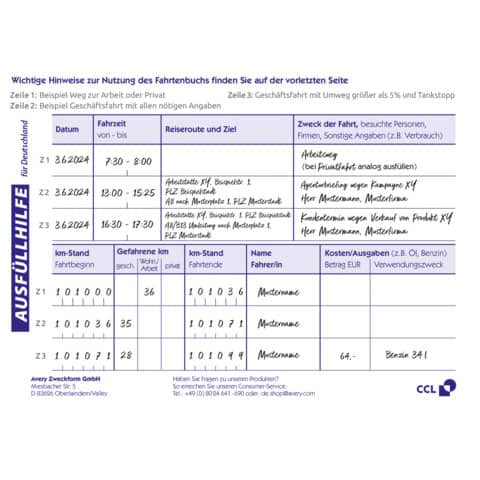 Fahrtenbuch PKW A6 quer ZWECKFORM 222