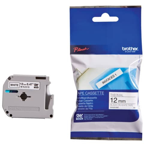 Schriftband 12mmx4m weiß/sw BROTHER MK231SBZ unlaminiert