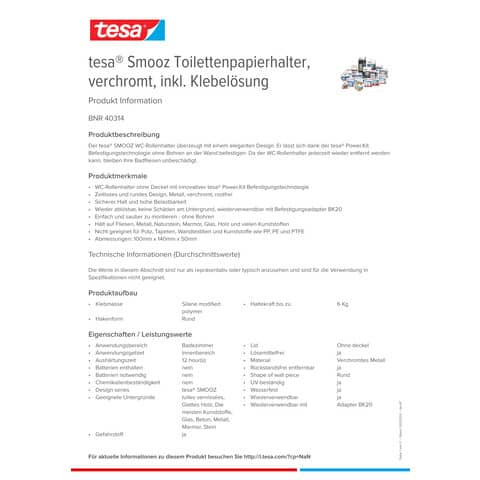 Toilettenpapierhalter Metall chrom TESA 40314-00000-00 Smooz