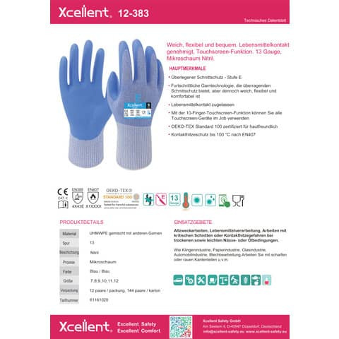 LW XC-Cut-E hellblau Gr.11 UHMWPE Stahl XCELLENT HXC1238311 Nitril Touch
