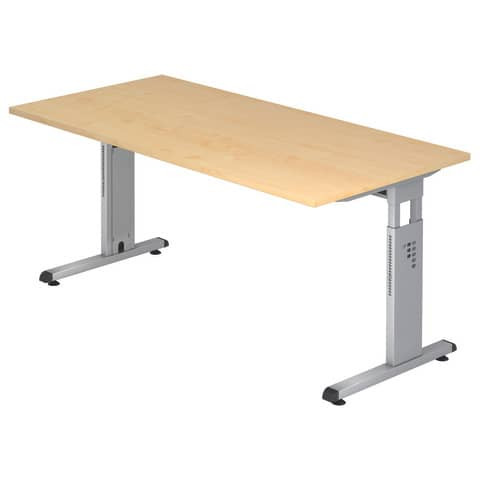 Schreibtisch C-Fuß - 160 x 65-85 x 80 cm, höhenverstellbar, Ahorn/Silber, mit Montageservice