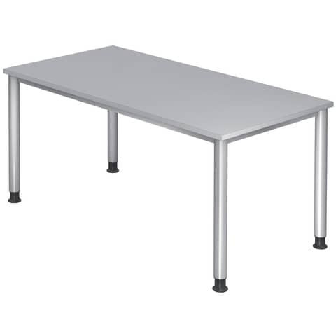 Schreibtisch 4-Fuß-Gestell rund - 160 x 68-76 x 80 cm, höhenverstellbar, Grau/Silber