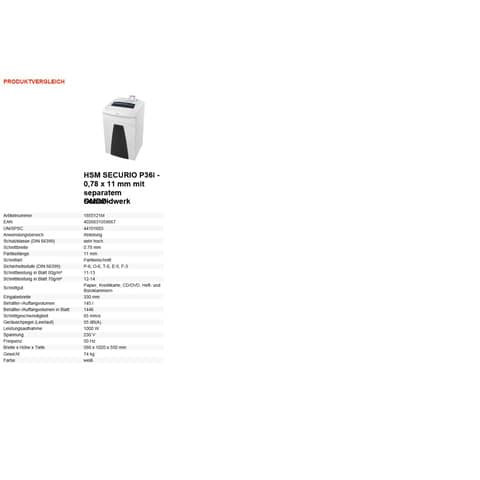 Aktenvernichter Securio P36i weiß HSM 1855121M 0,78x11mm