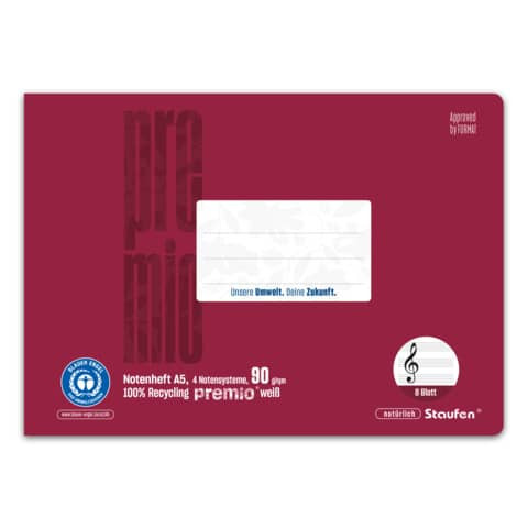 Notenheft LinN A5q 8BL bordeaux STAUFEN PREMIO 040791016 90g 4 Notens