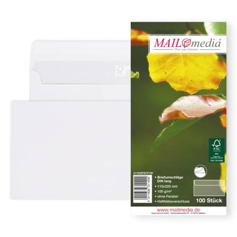 Briefhülle DL HK 100g weiß MAILMEDIA 30001835 100ST