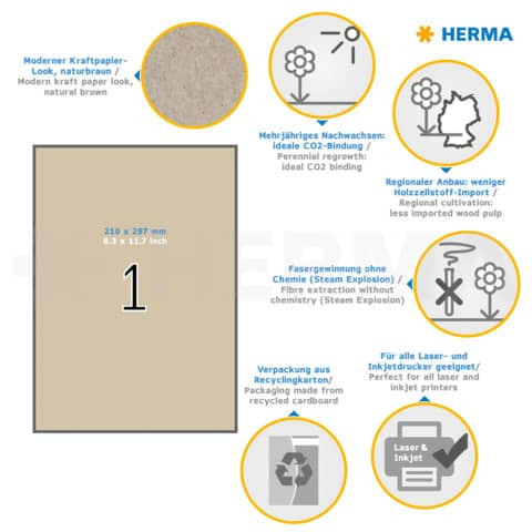 Universaletiketten 210x297mm naturbraun HERMA 10758 permanent Silphie-Papier