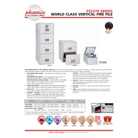 Hängeregistraturenschrank 2 Laden weiß PHOENIX FS2272F Stahl, Feuerschutz