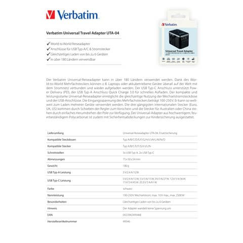 Adapter UTA-04 schwarz VERBATIM 49546