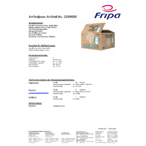 Küchenrolle 3-lag 9Rl weißgrau FRIPA 3299000 200Bl.