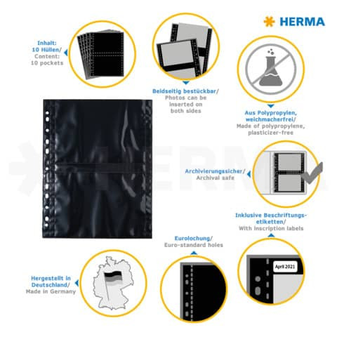 Sichthülle Fotophan 13x18 cm quer sw HERMA 7787 10 Stück