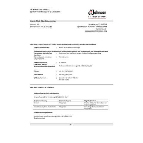 Reiniger Multi-Oberflächenreiniger 400ml PRONTO 318693