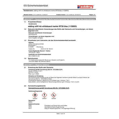 Nachfülltusche 30ml blau EDDING BT30003
