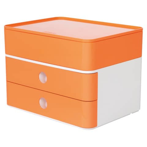 SMART-BOX PLUS ALLISON Schubladenbox mit Utensilienbox - stapelbar, 2 Laden, snow white/apricot oran