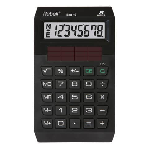 Öko-Taschenrechner Eco10 schw. REBELL 802358 8stellig 118x70x13mm