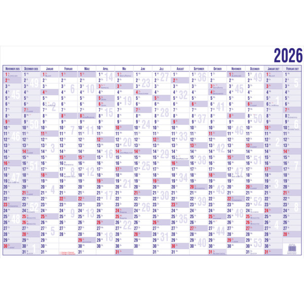 Wandkalender A3 Versandrohr 1J 1S GÜSS 19000V 42x30cm 16 Mon.