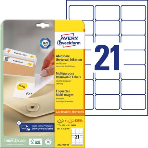 Etiketten 63,5x38,1mm ZWECKFORM L6023REV-25 525ST