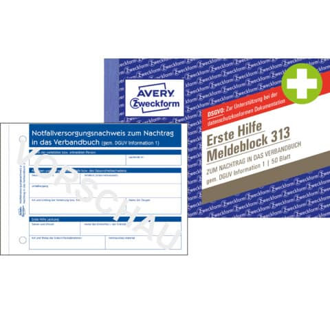 Meldeblock Erste Hilfe A6q 50BL ZWECKFORM 313