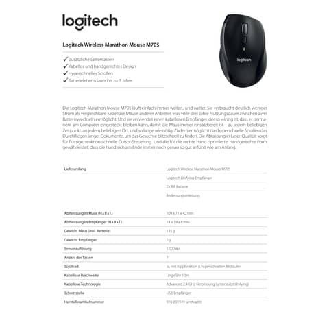 Maus M705 Wireless Laser schwarz/grau LOGITECH 910-006034