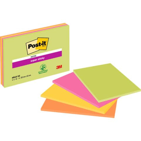 Haftnotizblock 203x152mm Neon POST IT 6845-SS EU 4St