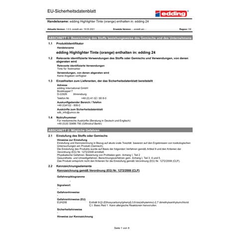 Textmarker EcoLine neonorange EDDING 24006 nachfüllbar
