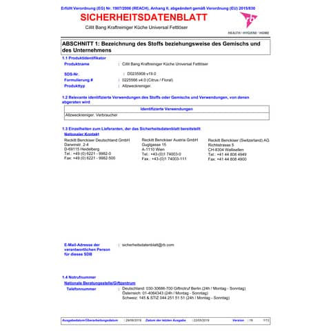 Kraftreiniger Universal Fettlöser 750 ml CILLIT BANG 3281192