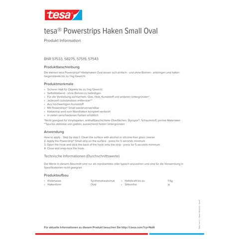 Powerstips 3Haken S Oval schwarz TESA 58275-00000-20 Small 1 kg