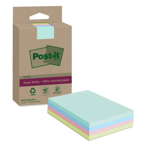 Haftnotizblock Recycled 4x45BL farbig POST-IT 4645-RSSCOL4 102x152mm lin SS