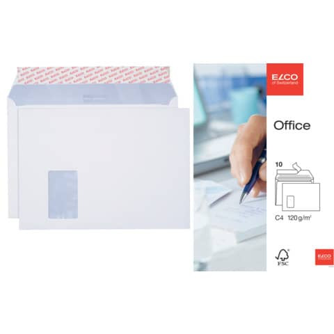 Briefumschlag Office - C4, hochweiß, haftklebend, mit Fenster, 80 g/qm, 10 Stück