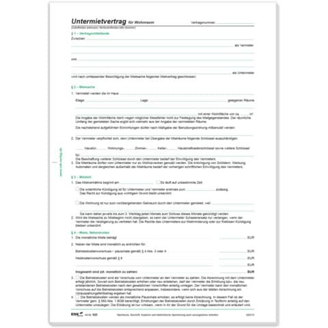 Untermietvertrag A4 10ST RNK 520/10