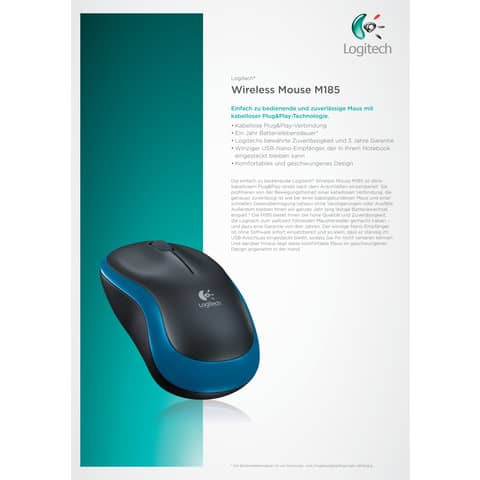 Maus M185 Wireless Optisch schwarz/blau LOGITECH 910-002239