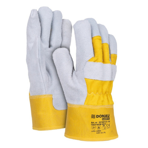 Arbeitshandschuh, Größe 10,5 = XL, Rindsspaltleder, grau/gelb DONAU 32165131-10
