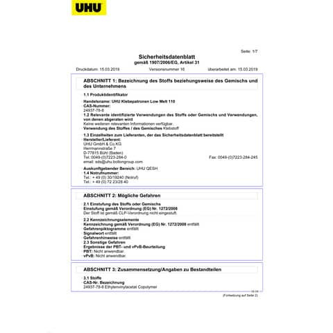 Klebepatrone LT110 125g transp UHU 48620 10ST oval
