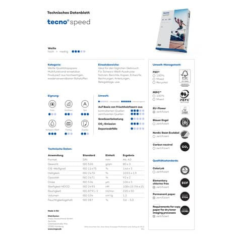 Kopierpapier Speed 80g A4 500BL weiß TECNO 2100011521 146 CIE-Weiße