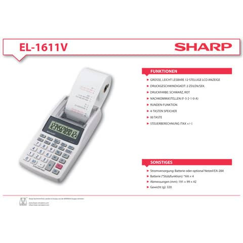 Tischrechner 12-stellig SHARP SH-EL1611V druckend