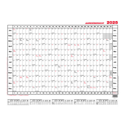 Wandkalender A2 quer Versand. 1J 1S GÜSS 4V Jahresübersicht 60x42cm